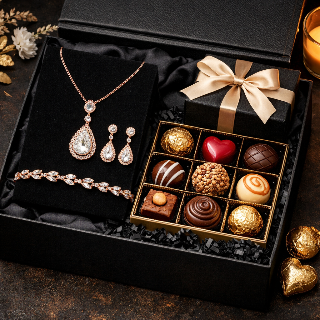 Midnight Luxe Jewellery & Chocolate Hamper
