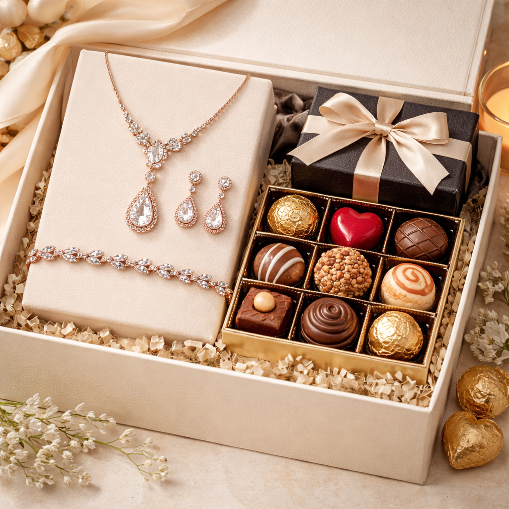 Blush Elegance Jewellery & Chocolate Hamper