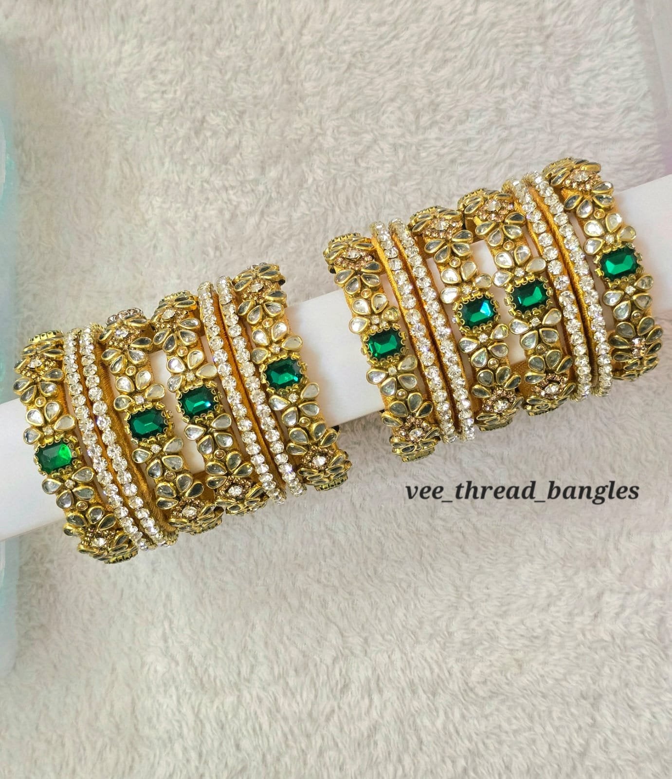 Elegant Dark Green Crystal Stone Bangles