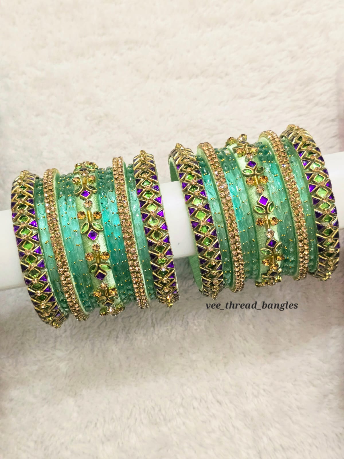 Sea Green with Purple Bangle set (Glass Mixed Bangles)