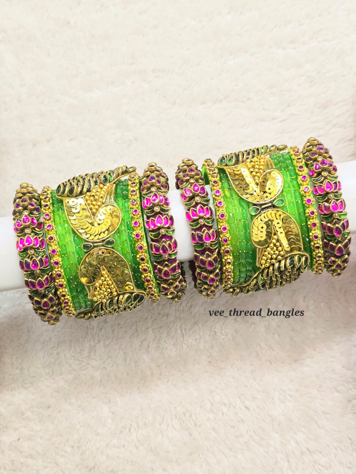 Beautiful Parrot Green with Peacock Bangles (Glass Mixed Bangles