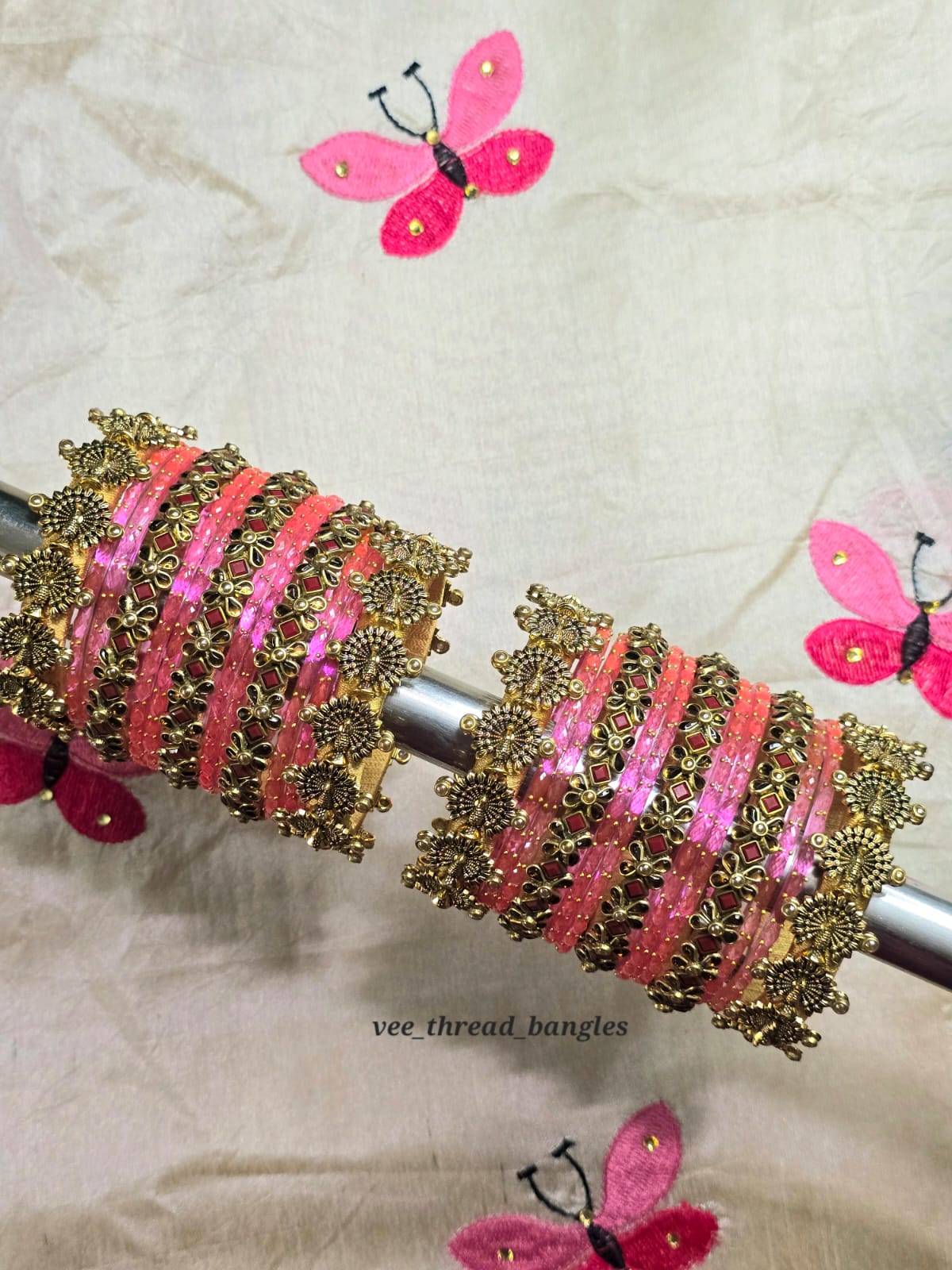 Beautiful baby pink with Peacock Charms Bangles (Glass Mixed Bangles)