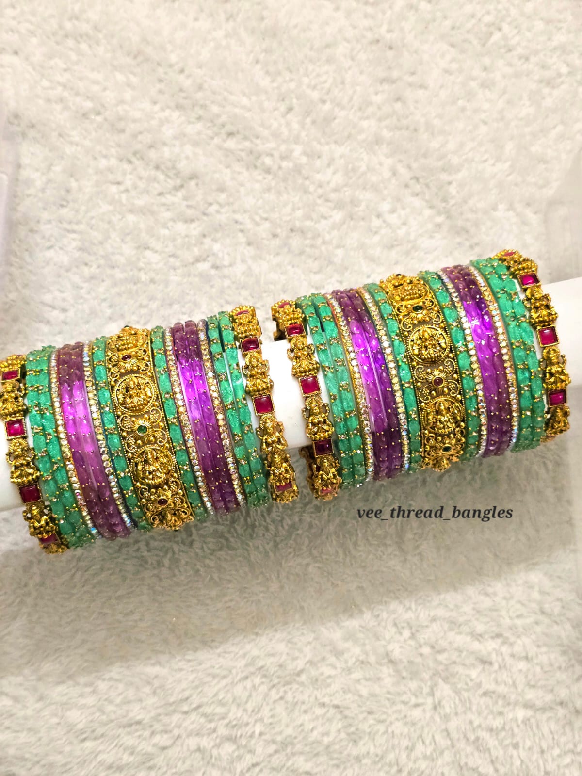 Beautiful lavender with Sea Green Bangles (Antique with Glass Bangles)