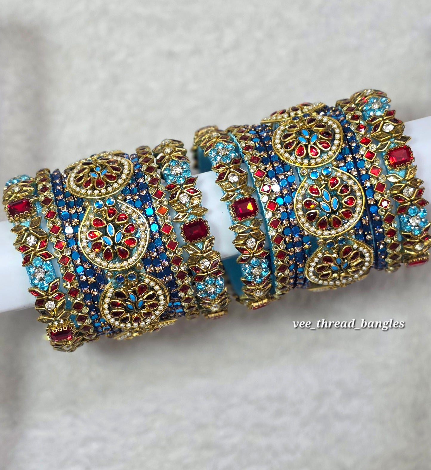 Beautiful Red Crystal with Skyblue Bridal Bangles