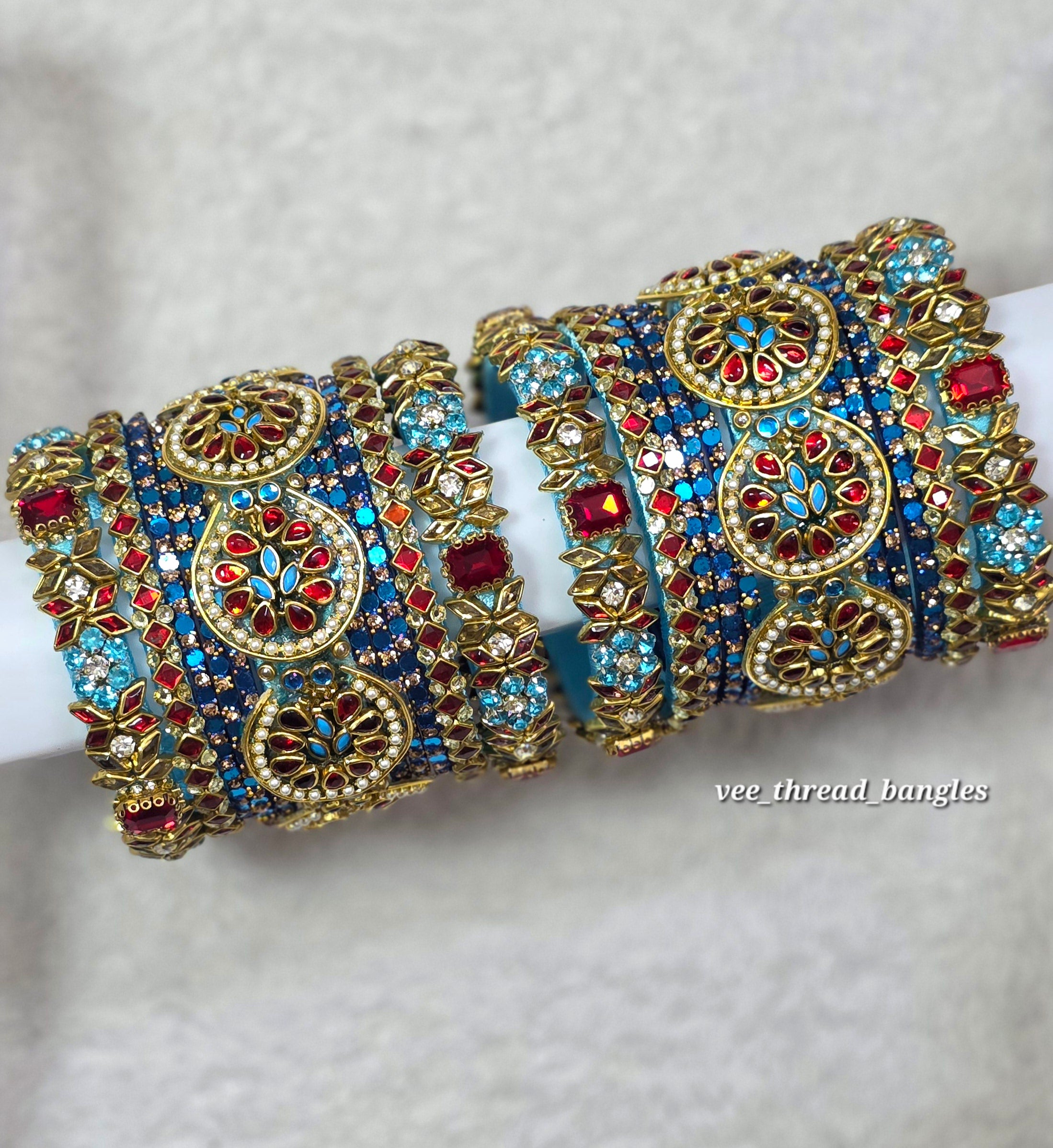 Beautiful Red Crystal with Skyblue Bridal Bangles