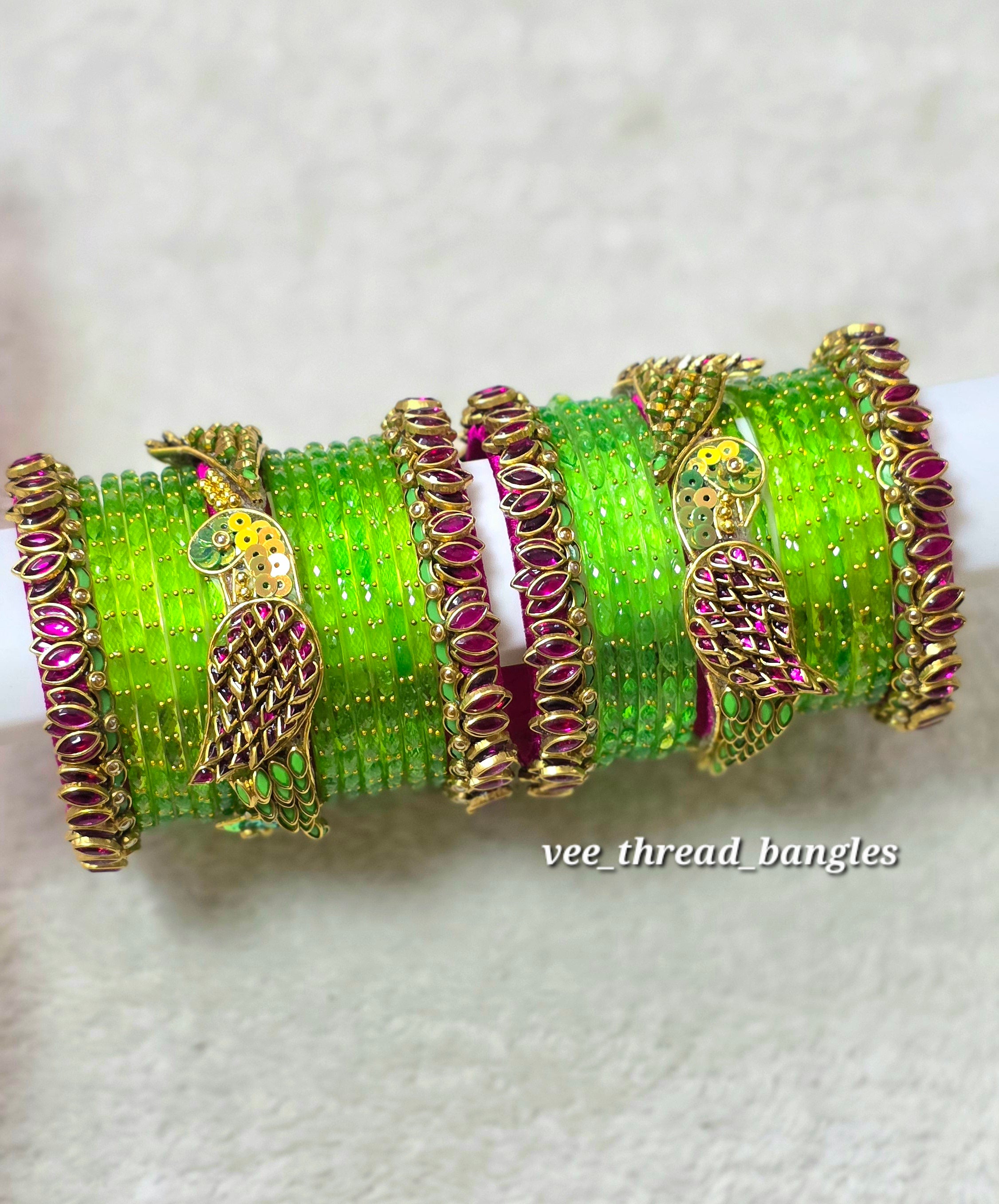 Beautiful Parrot with Lotus Combo Bangles
