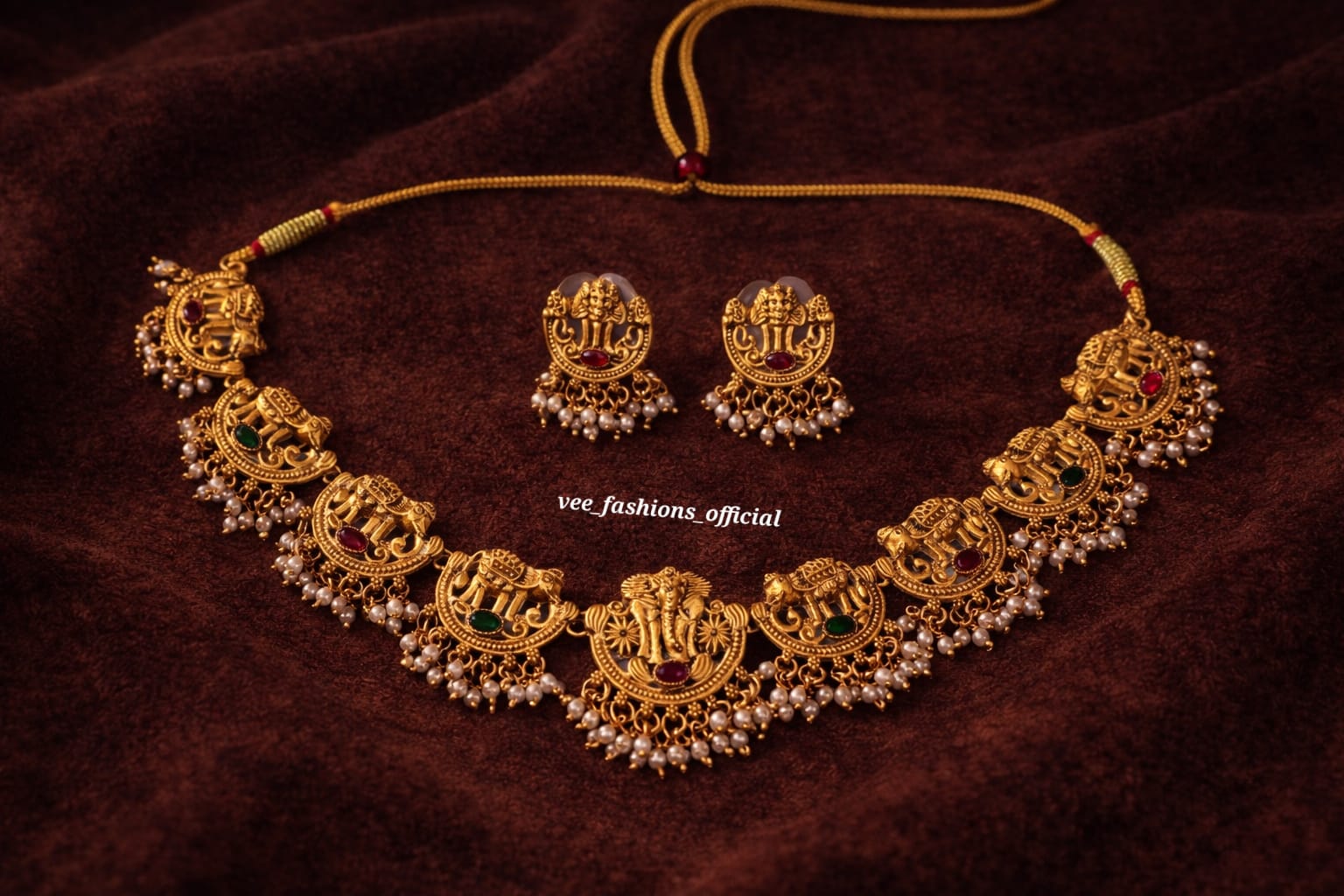 Bridal Style Elephant Necklace Set (Matte)