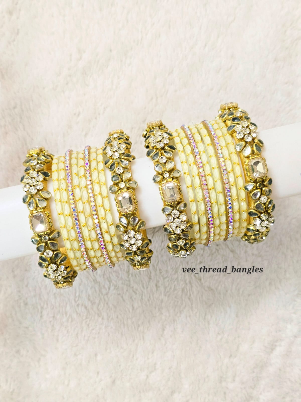 Premium white Crystal Bangle Set(Glass Mixed Bangles)