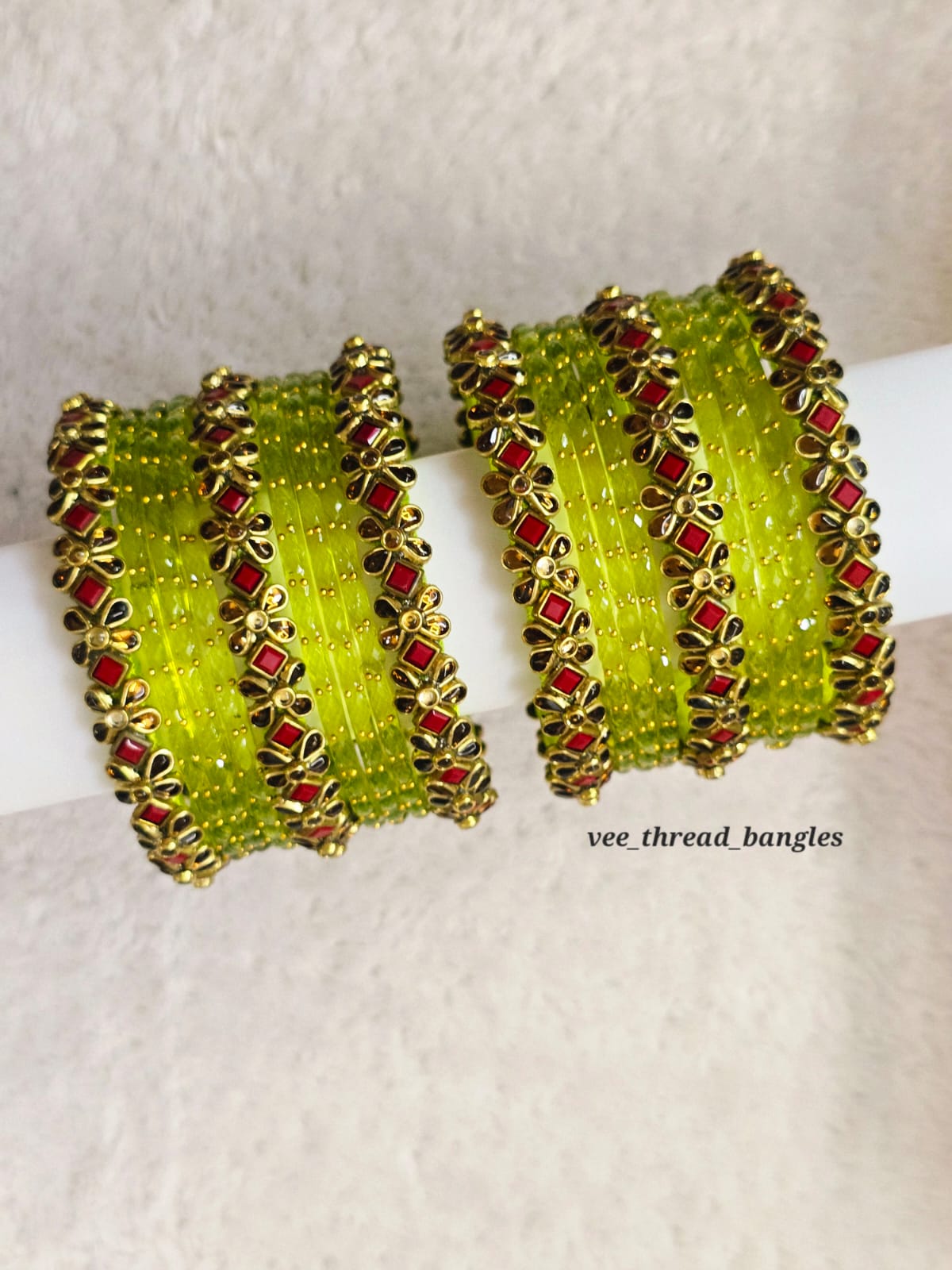 Stunning Maroon with Green Glass Mixed Bangles set(Glass Mixed Bangles)
