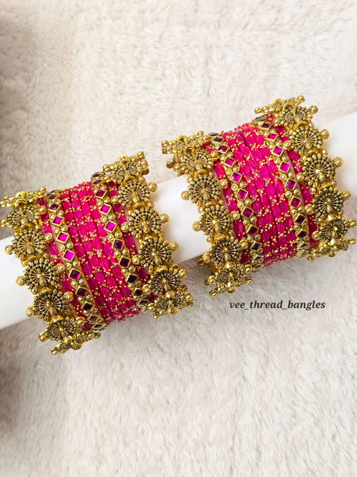 Beautiful Dark Rose with Peacock Charms Bangles (Glass Mixed Bangles)