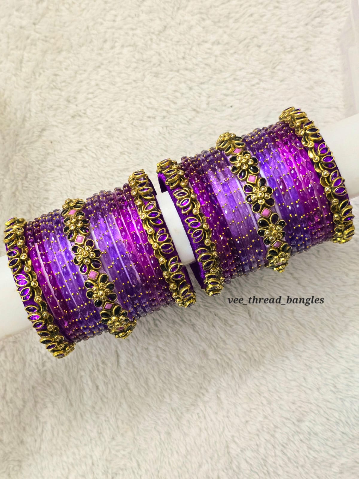 Stunning Purple with Lavender kundan Bangles (Glass Mixed Bangles)