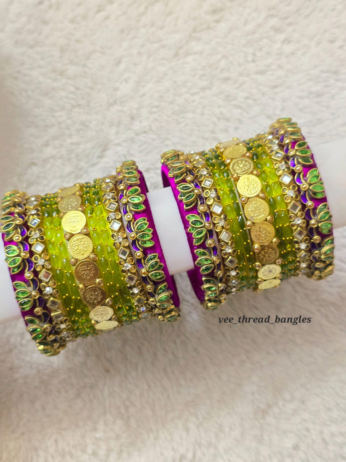 Purple with Green Bangles ser (Glass Mixed Bangles)