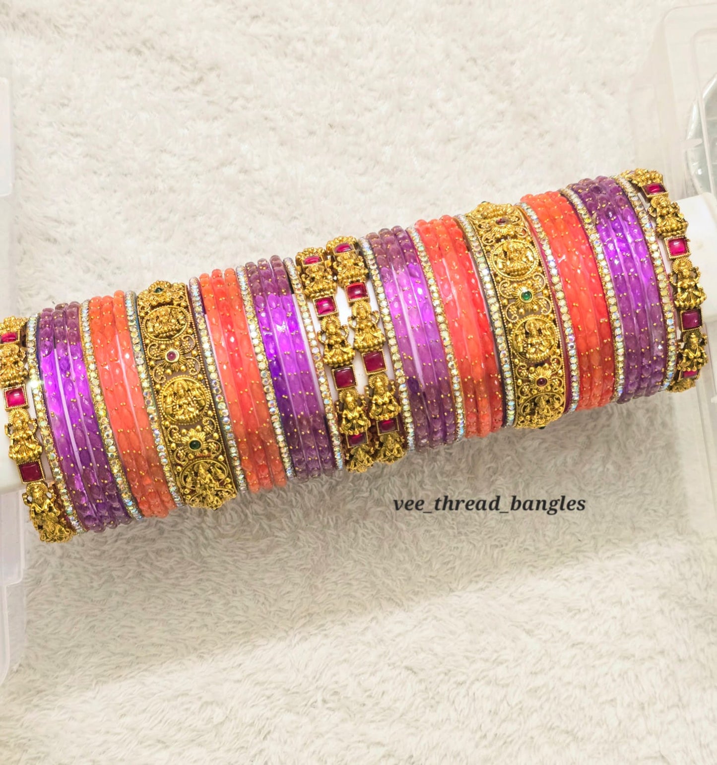 Beautiful lavender with Orange Bangles (Antique with Glass Bangles)