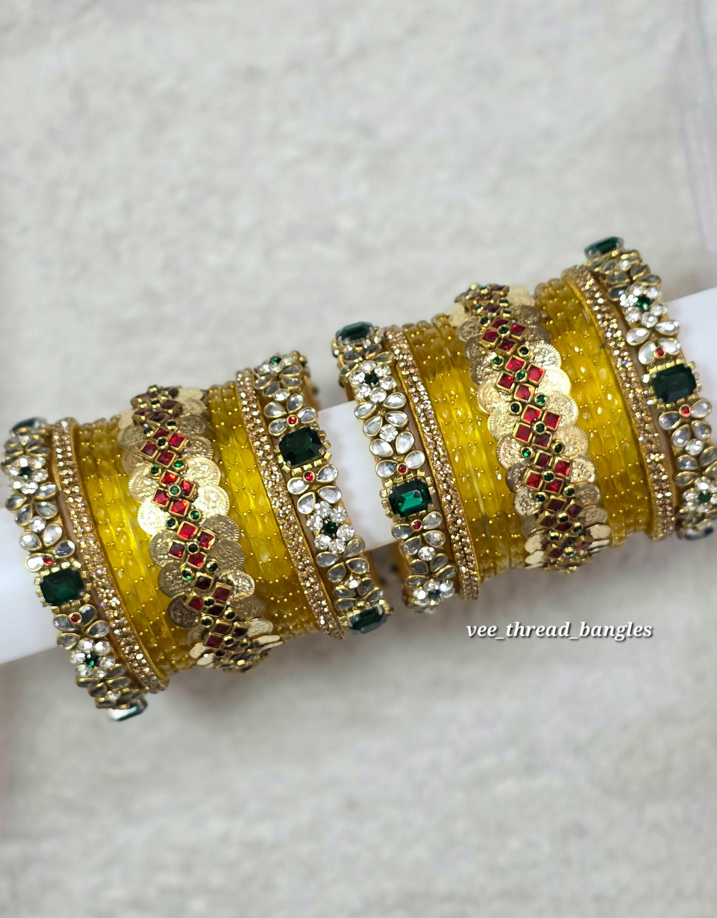Elegant Green Crystal Kada Coin bangles Set