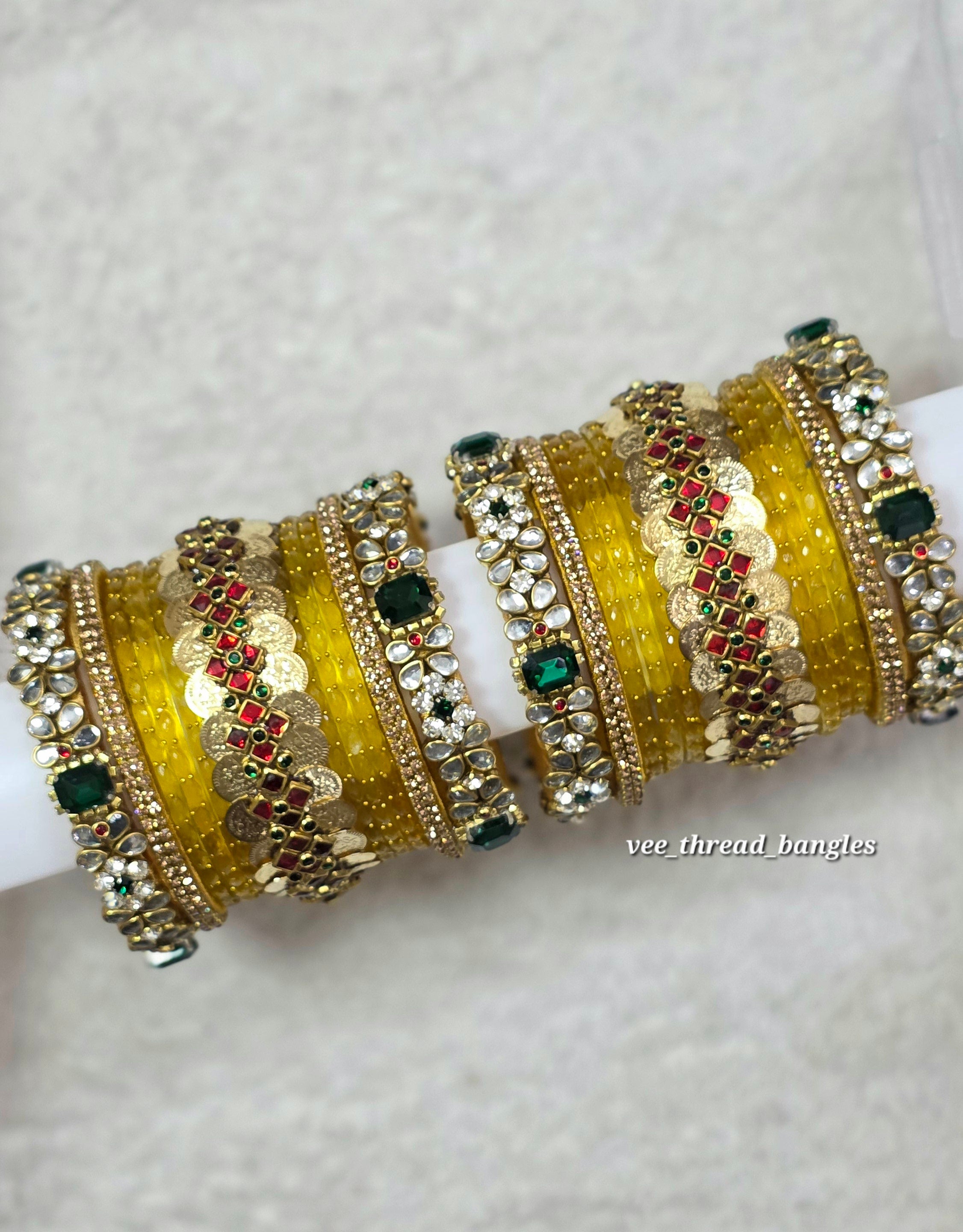 Elegant Green Crystal Kada Coin bangles Set