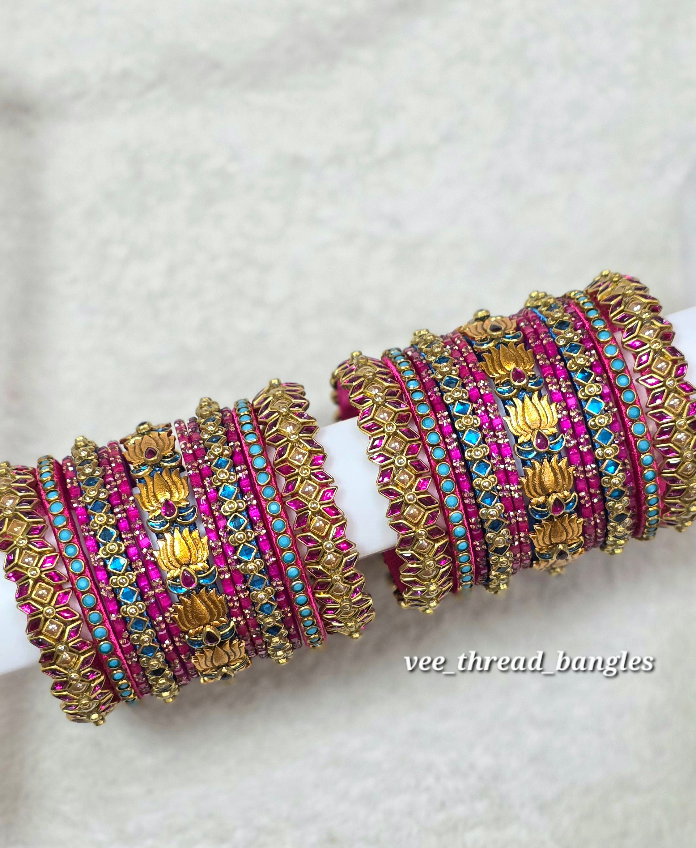 Elegant Rani Pink with Sky Blue bangles Set (Copy)