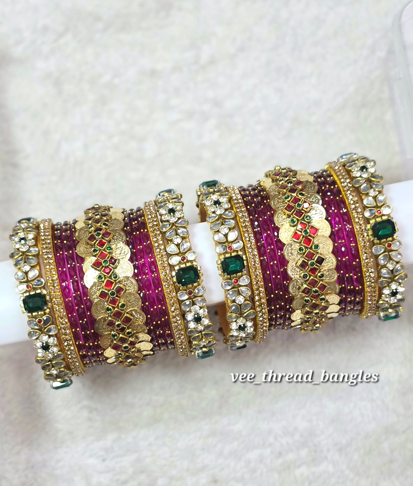 Elegant Green Crystal Kada Coin bangles Set