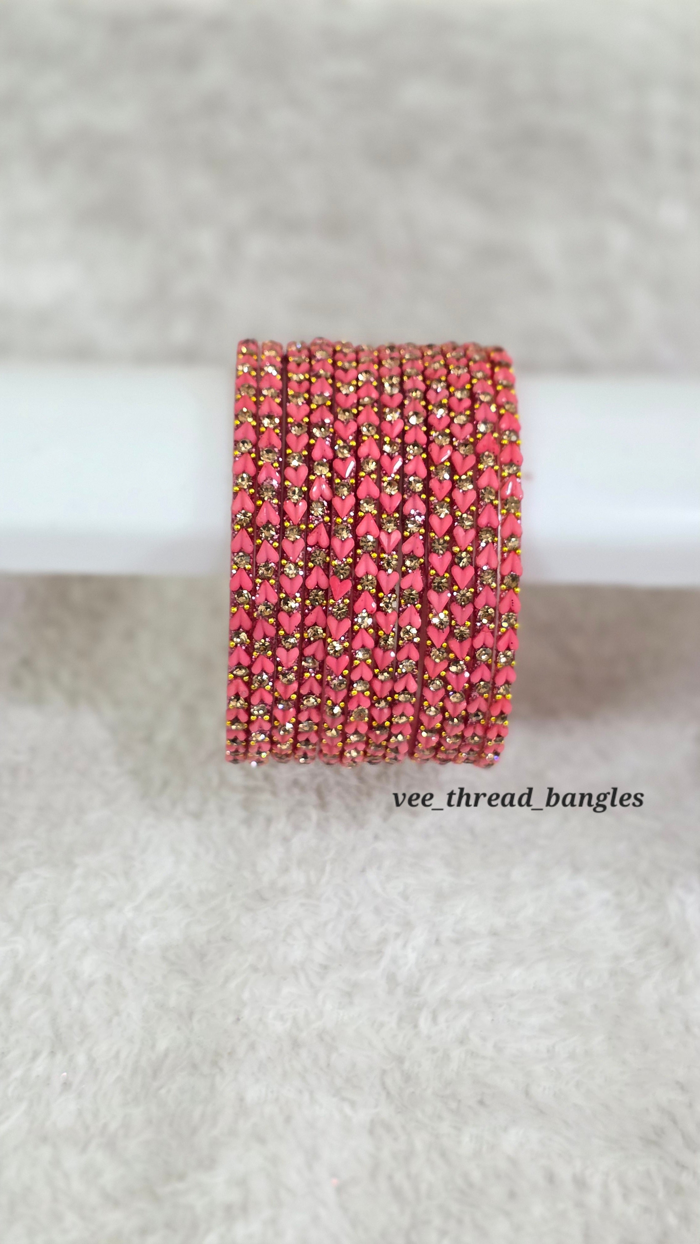 Peachy pink Heart  Glass Bangles (Heart Bangles )