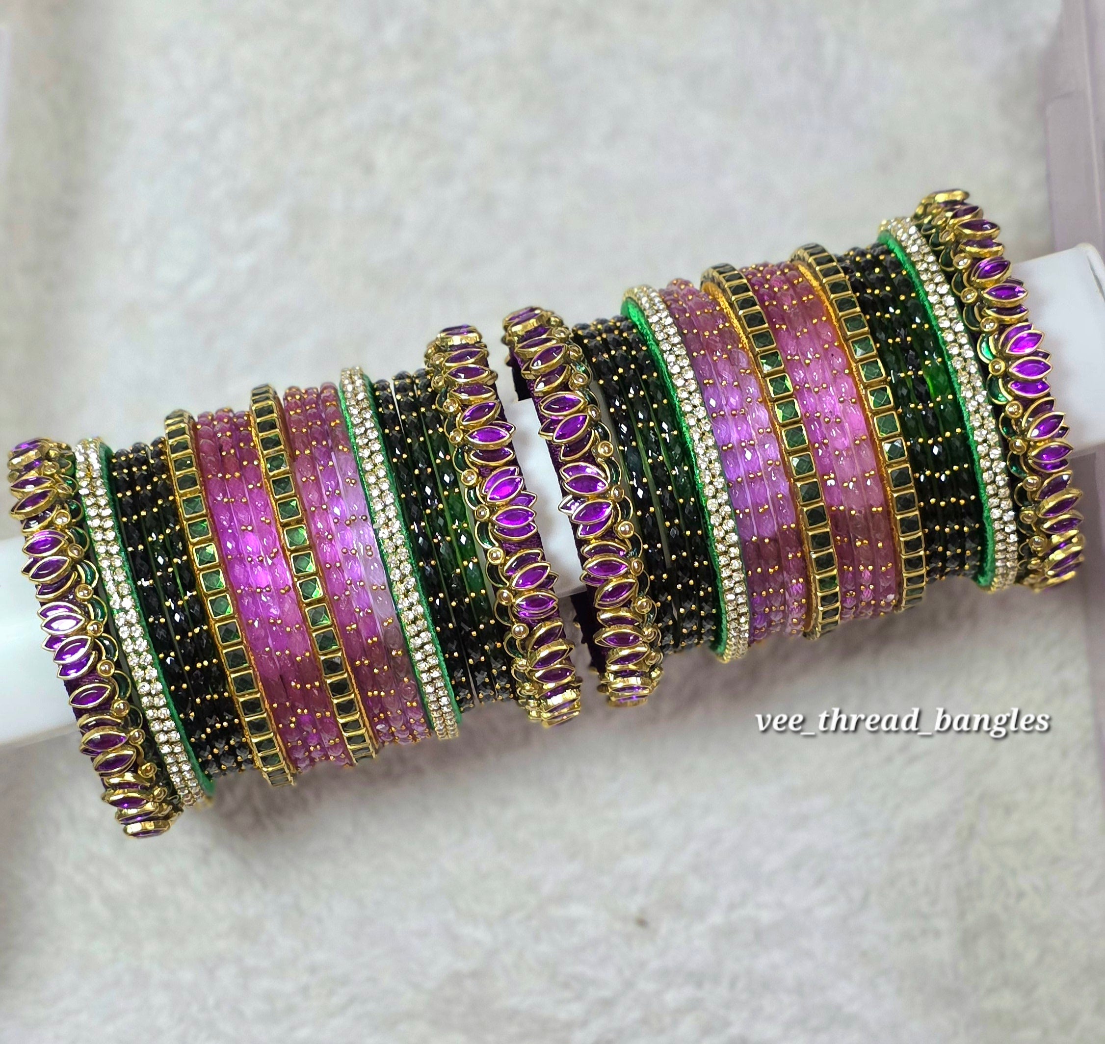 Beautiful Purple Lotus with Dark green Bridal Set